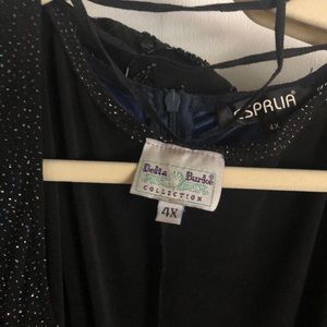 Black holiday dress with tiny sequins.